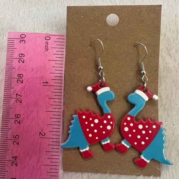 Dinosaur 🦕 in Christmas Sweater holiday earrings - Picture 2 of 3